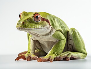 Fototapeta premium Close-up of a green tree frog isolated on white background.