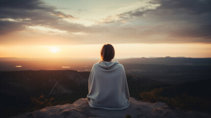 person meditating,sunset