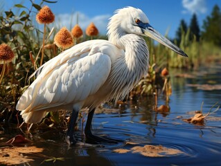 Great White Pelican (Pelecanus onocrotalus) in the lake. Big white bird in the nature.