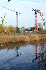 Leipzig Harbor: Cranes during Construction of a new Residential Area 
