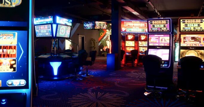 Slider shot of modern casino slot machines