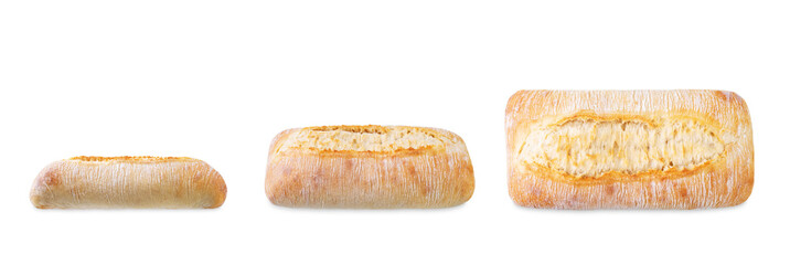 Ciabatta wheat bread on a white isolated background