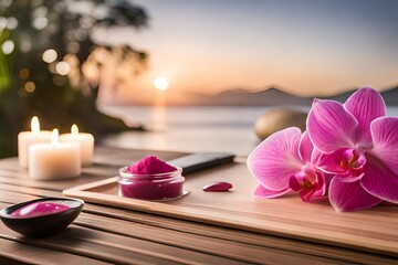 spa still life with candle and orchid