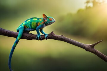 Naklejka na ściany i meble chameleon on a branch