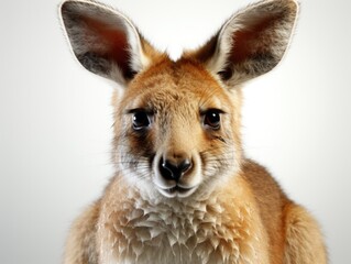 Portrait of a red kangaroo on a white background.