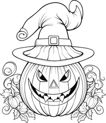 Coloring Page Halloween pumpkin Coloring activity for kids Black and white outline