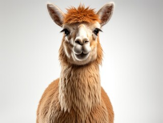 Portrait of an alpaca isolated on a white background.