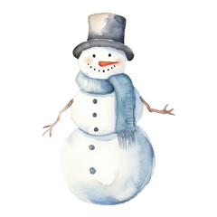 Snowman watercolour illustration. clipart for design. Christmas elements. isolated on transparent background. Generative ai..