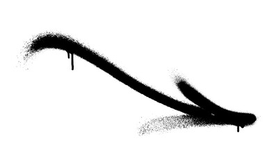 Graffiti arrow with overspray in black over white.