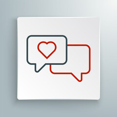 Line Heart in speech bubble icon isolated on white background. Happy Valentines day. Colorful outline concept. Vector