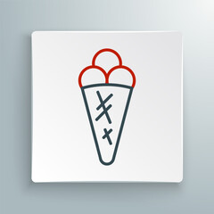 Line Ice cream in waffle cone icon isolated on white background. Sweet symbol. Colorful outline concept. Vector