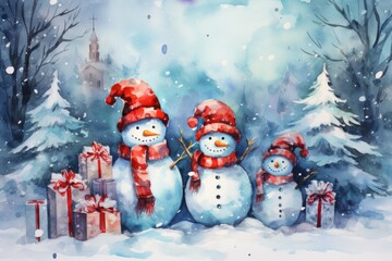 Abstract Decorative Snowman As A Symbol Of Christmas And New Year Holidays  Postcard Illustration Style Wall Mural
