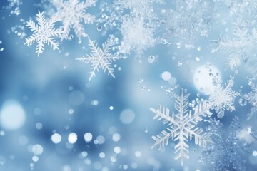 Fototapeta na wymiar Snowflakes in selective focus, winter seasonal background or backdrop