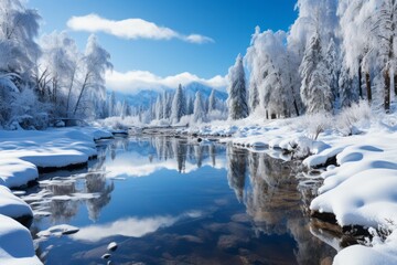 Stunning beauty of winter nature with snow during the holiday season. Merry christmas and happy new year concept