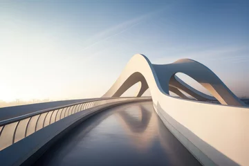  curved steel structure bridge supported by two main arches © slidesign