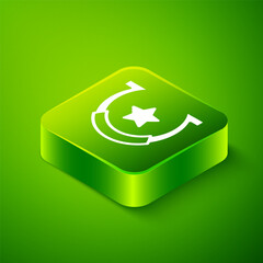 Isometric Horseshoe icon isolated on green background. Green square button. Vector