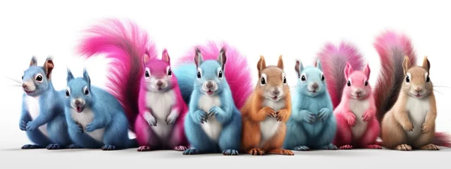 Fotobehang 3D rendering of a group of colorful cute squirrels isolated on white background  © korkut82