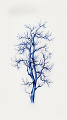 Obraz premium Blue ink style illustration of a leafless tall tree