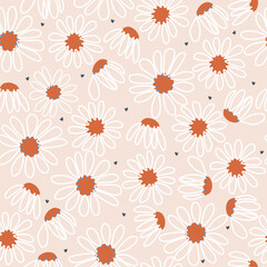 Seamless pattern with white flowers. Cute pastel print. Vector hand drawn illustration.