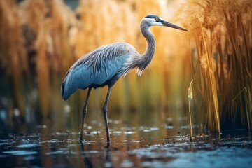 Naklejka premium Great Blue Heron Ardea herodias in the nature