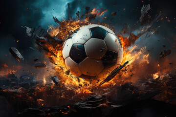 Fototapeta premium Burning soccer ball fiery intensity meets sports icon. Generative AI