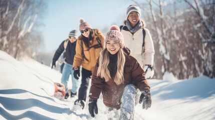People Snowboard Winter Sport Friendship Concept