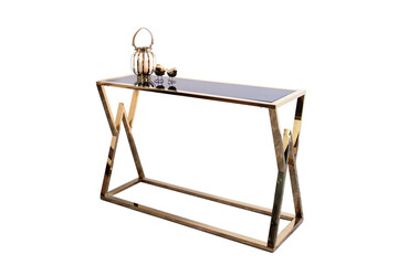 Golden modern console table isolated on white background