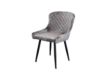 The chair is gray on a white background.Chair for the kitchen-living room.Gray chair with wooden legs.
