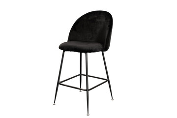 Black bar stool with metal legs on a white background.