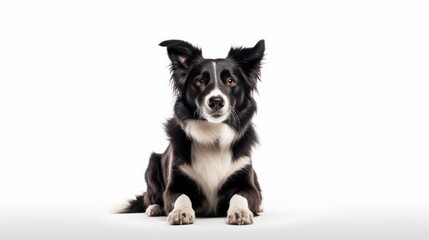 Studio shot of an adorable Border Collie sitting on white background
