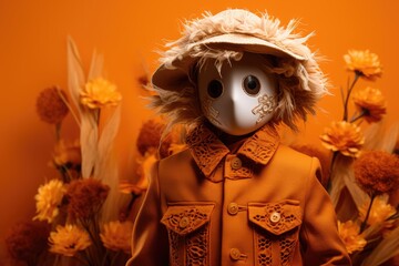 Studio shot of a scarecrow against a solid color background - AI Generated