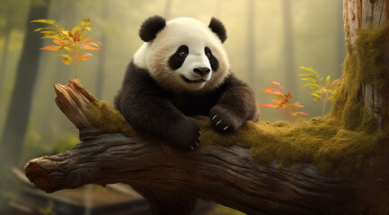 Obraz premium Cute, funny and emotional panda character animated. animated expressions, quirky expressions, playful expressions. happy animal, black and white.