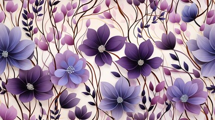 a painting of purple flowers on a white background with purple leaves.  generative ai