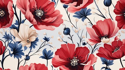 a red, white, and blue flower pattern on a white background.  generative ai