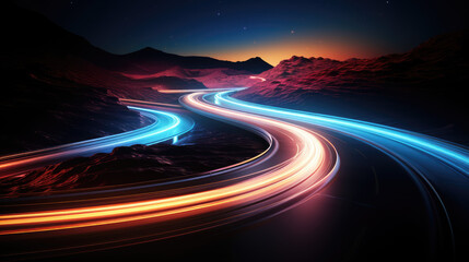 night traffic on mountain highway - generative ai