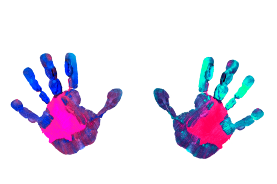 Children's handprints on a transparent background.