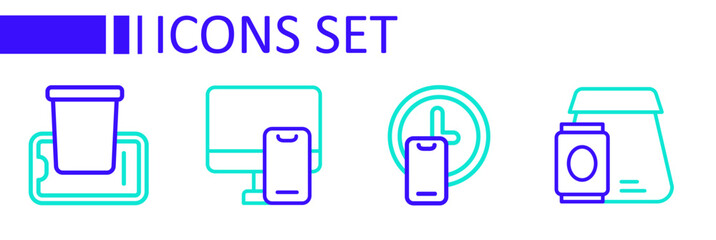 Set line Online ordering food, Round the clock delivery, and Food on mobile icon. Vector