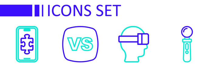 Set line VR controller game, Virtual reality glasses, VS Versus battle and Mobile gaming icon. Vector