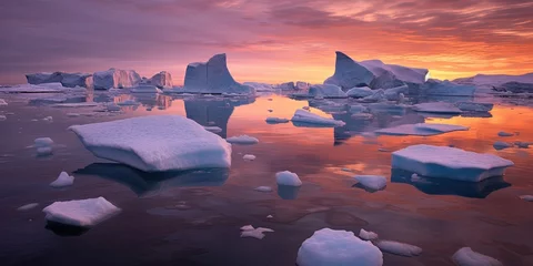 Poster Im Rahmen Arctic Icebergs at Sunset © Coosh448