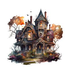 Watercolor Halloween Haunted House
