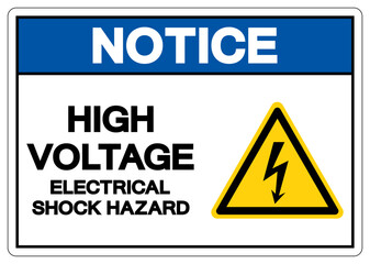 Notice High Voltage Electrical Shock Hazard Symbol Sign, Vector Illustration, Isolated On White Background Label .EPS10