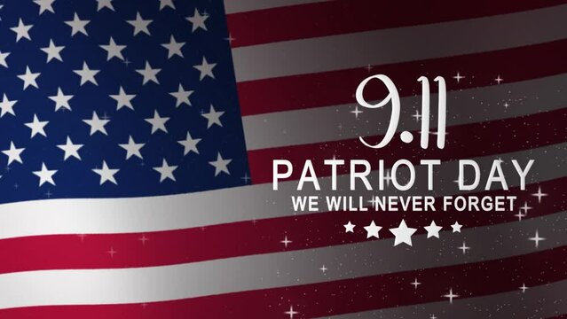 9.11 Patriot Day Text Animation on Flag Background. Great for Patriot Day Celebrations, lettering with alpha or transparent background, for banner, social media feed wallpaper stories