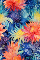 Watercolor Floral Wallpaper Pattern, Exotic Floral Style Seasonal Themes, Generative AI