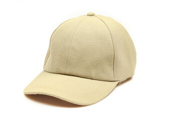 Light brown baseball cap isolated on white background. Casual style hat