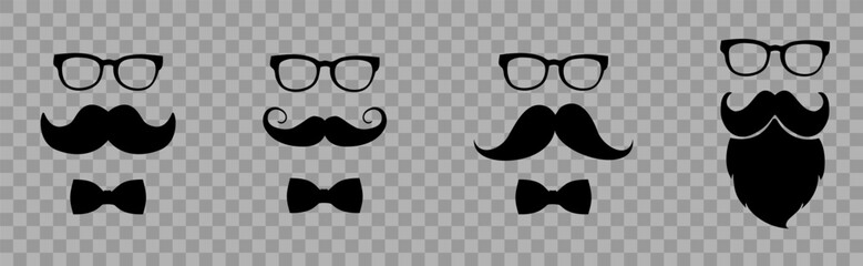 Moustache vector icon set. Whisker icons. Flat black moustache icon collection. Vector illustration