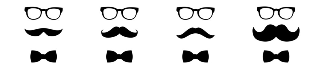 Moustache vector icon set. Whisker icons. Flat black moustache icon collection. Vector illustration