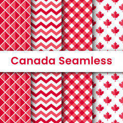 Canada seamless pattern. Vector. Backgrounds with maple leaf, rhombus and checkered. Happy Canada day texture. Set Canadian prints. Red brown illustration.