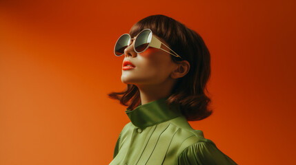 Mujer con gafas, fondo colores. IA Generativa 