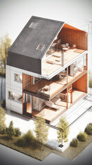 Architectural project of new modern house. Blueprints series