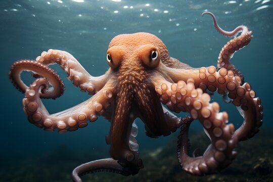 Ein Oktopus gleitet durch das Wasser.